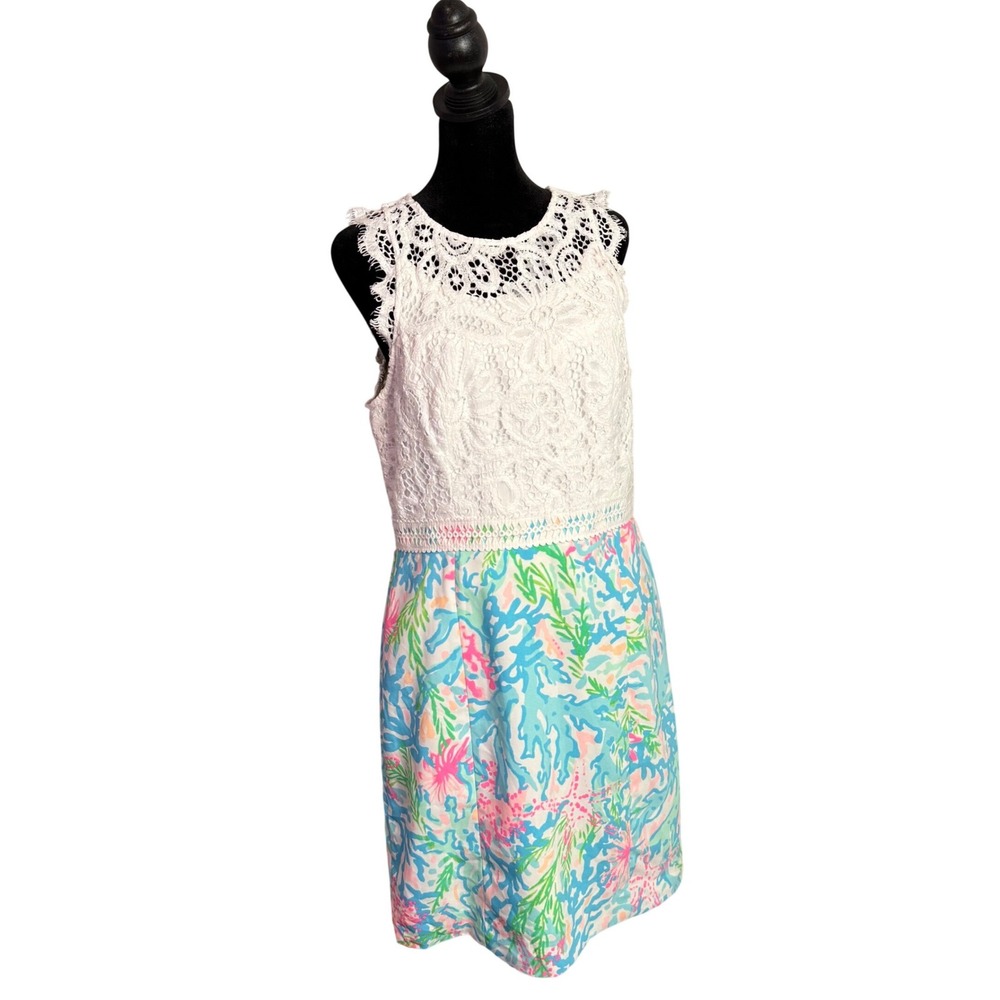 Lilly Pulitzer Sharice Shift Dress Size 10 Multi Coral Bay Crochet Lace Tropical